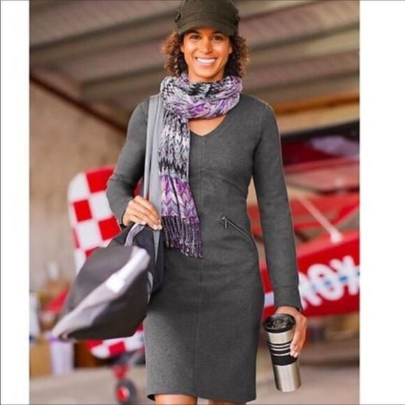 Athleta Dark Grey Long Sleeve Dress with Zipper Accent Pockets - Picture 1 of 8